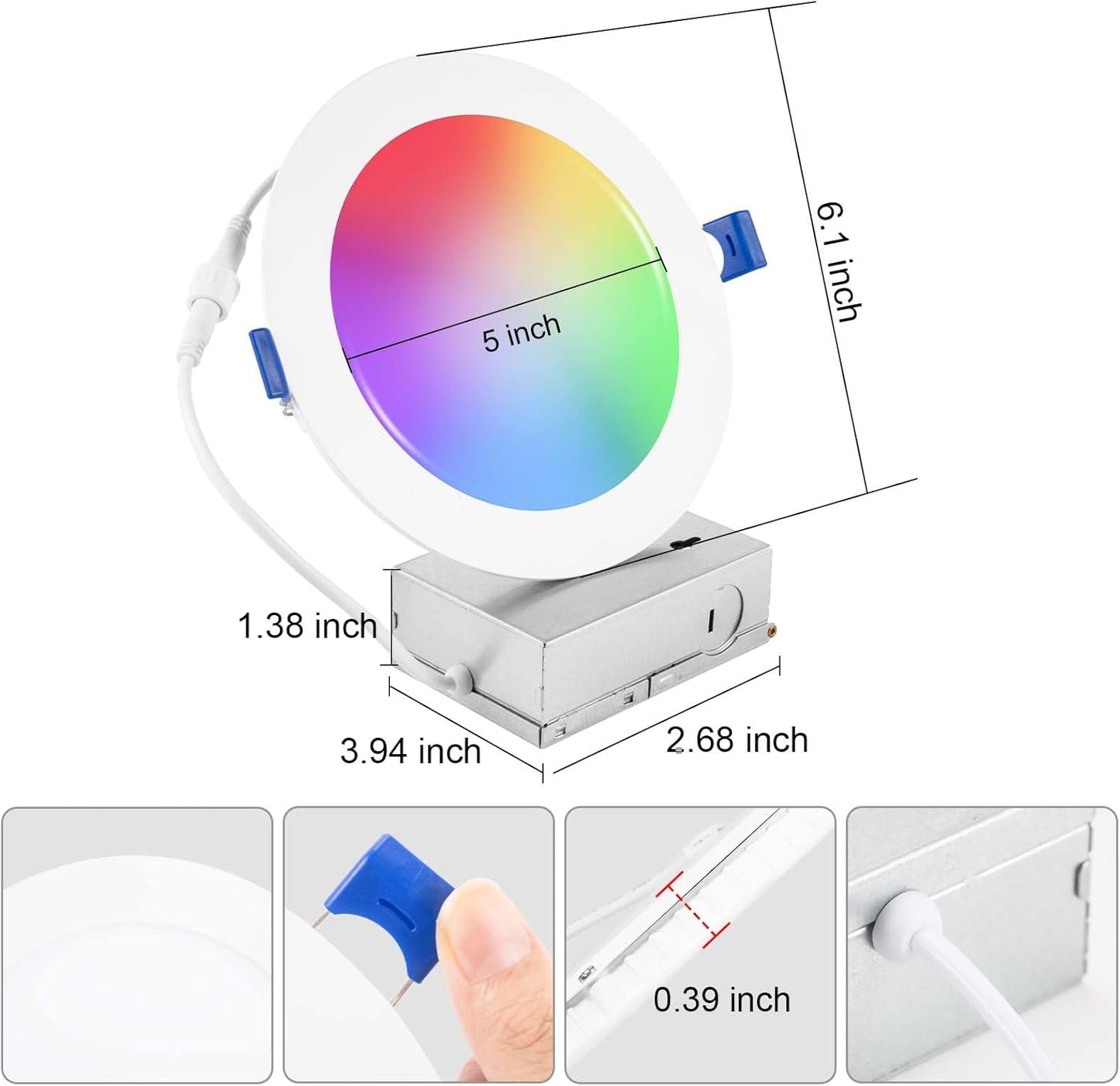Xsky Smart Recessed Zigbee 3.0 Lighting 6 inch and 4 inch RGBCW Downlight. Work with Home Assistant,Hue* Bridge, 13W 1100LM, Dimmer Switch Include, 4 Pack